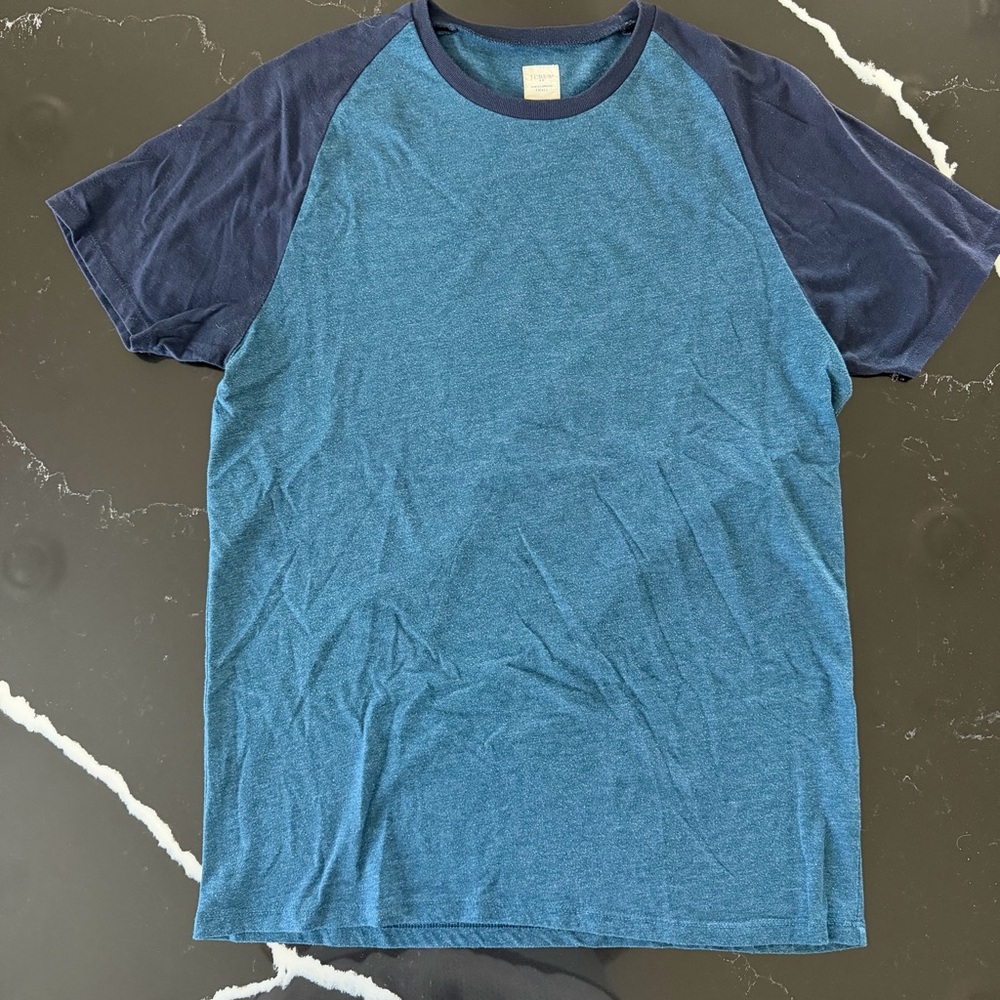 J. Crew Men's Teal and Navy Raglan Tee